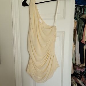 Anthropologie Cream Asymmetrical Ruched Cocktail Top